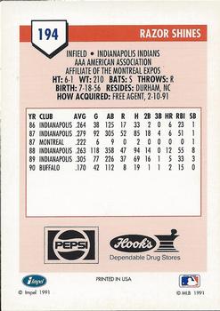 1991 Line Drive AAA Indianapolis Indians Ad Backs #194 Razor Shines Back