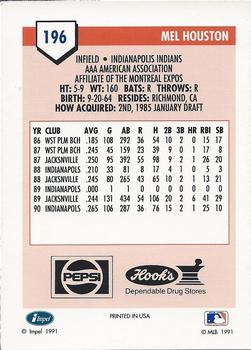 1991 Line Drive AAA Indianapolis Indians Ad Backs #196 Mel Houston Back