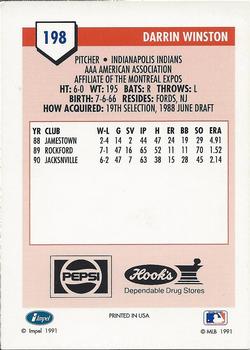 1991 Line Drive AAA Indianapolis Indians Ad Backs #198 Darrin Winston Back