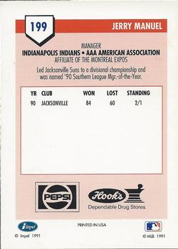 1991 Line Drive AAA Indianapolis Indians Ad Backs #199 Jerry Manuel Back