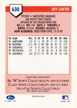 1991 Line Drive AAA Vancouver Canadians Ad Backs #630 Jeff Carter Back