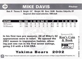 2002 Grandstand Yakima Bears #NNO Mike Davis Back
