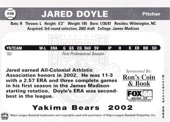 2002 Grandstand Yakima Bears #NNO Jared Doyle Back
