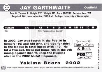 2002 Grandstand Yakima Bears #NNO Jay Garthwaite Back