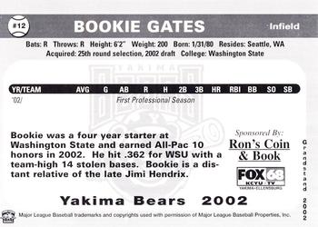 2002 Grandstand Yakima Bears #NNO Bookie Gates Back