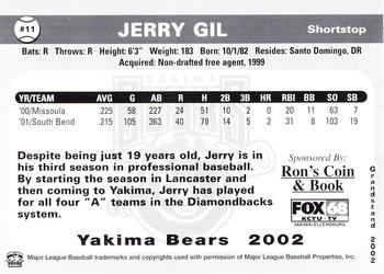 2002 Grandstand Yakima Bears #NNO Jerry Gil Back
