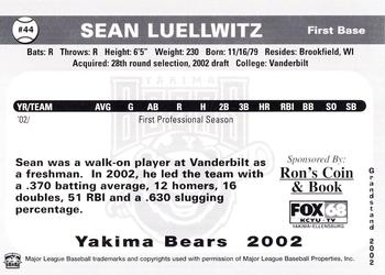 2002 Grandstand Yakima Bears #NNO Sean Luellwitz Back