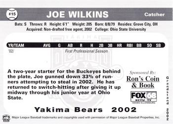 2002 Grandstand Yakima Bears #NNO Joe Wilkins Back