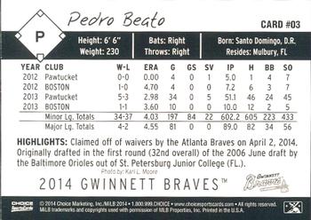 2014 Choice Gwinnett Braves #3 Pedro Beato Back