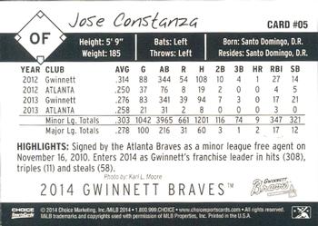 2014 Choice Gwinnett Braves #5 Jose Constanza Back