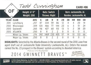 2014 Choice Gwinnett Braves #6 Todd Cunningham Back