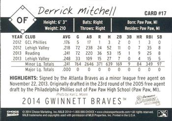 2014 Choice Gwinnett Braves #17 Derrick Mitchell Back