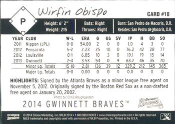 2014 Choice Gwinnett Braves #18 Wirfin Obispo Back