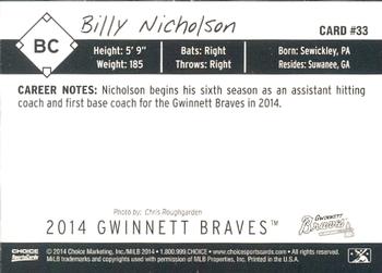 2014 Choice Gwinnett Braves #33 Billy Nicholson Back