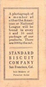 1916 Standard Biscuit (D350-1) #10 Jack Barry Back