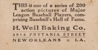 1917 Weil Baking Co. (D328) #190A Claude Williams Back
