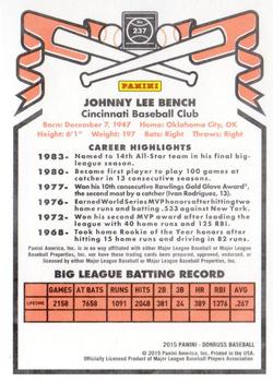 2015 Donruss - Inaugural 1981 Edition Press Proof Platinum #237 Johnny Bench Back