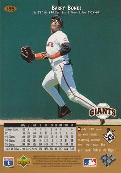 1996 Upper Deck All-Star Card Set 3x5 #195 Barry Bonds Back