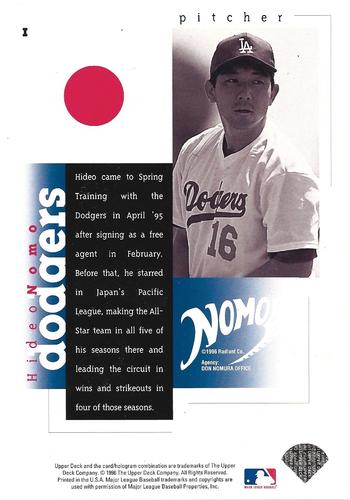 1996 Upper Deck Hideo Nomo Collection 3x5 #1 Hideo Nomo Back