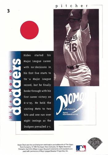 1996 Upper Deck Hideo Nomo Collection 3x5 #3 Hideo Nomo Back
