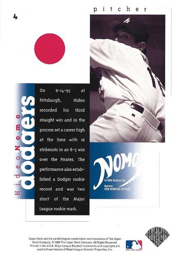 1996 Upper Deck Hideo Nomo Collection 3x5 #4 Hideo Nomo Back