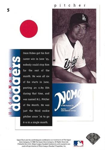 1996 Upper Deck Hideo Nomo Collection 3x5 #5 Hideo Nomo Back