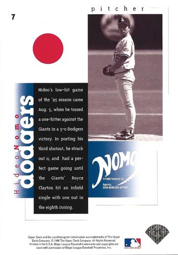 1996 Upper Deck Hideo Nomo Collection 3x5 #7 Hideo Nomo Back