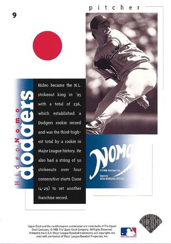 1996 Upper Deck Hideo Nomo Collection 3x5 #9 Hideo Nomo Back