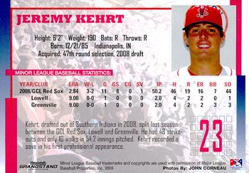 2009 Grandstand Lowell Spinners #NNO Jeremy Kehrt Back