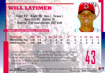 2009 Grandstand Lowell Spinners #NNO Will Latimer Back