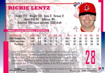2009 Grandstand Lowell Spinners #NNO Richie Lentz Back