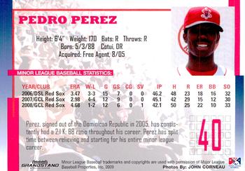 2009 Grandstand Lowell Spinners #NNO Pedro Perez Back
