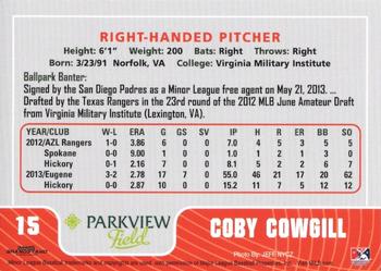 2014 Grandstand Fort Wayne TinCaps #8 Coby Cowgill Back