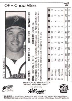 2002 Choice Buffalo Bisons #01 Chad Allen Back