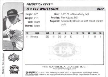 2002 Choice Carolina League Top Prospects #02 Eli Whiteside Back