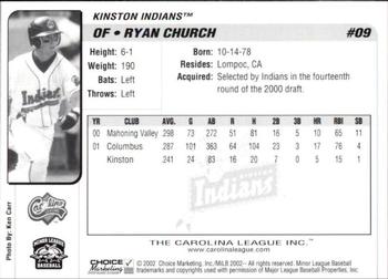 2002 Choice Carolina League Top Prospects #09 Ryan Church Back