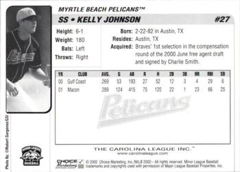 2002 Choice Carolina League Top Prospects #27 Kelly Johnson Back