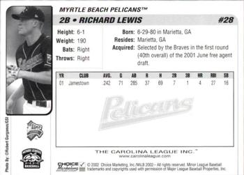 2002 Choice Carolina League Top Prospects #28 Richard Lewis Back
