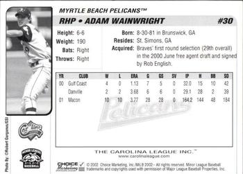 2002 Choice Carolina League Top Prospects #30 Adam Wainwright Back