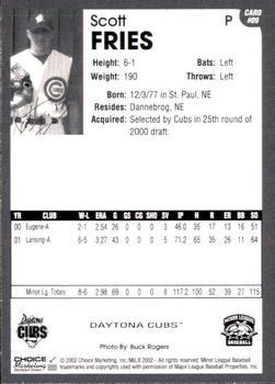 2002 Choice Daytona Cubs #09 Scott Fries Back