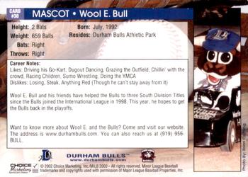 2002 Choice Durham Bulls #30 Wool E. Bull Back