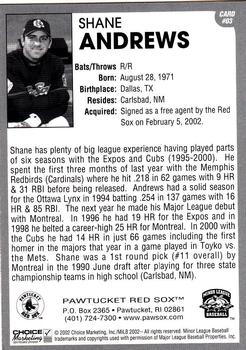 2002 Choice Pawtucket Red Sox #03 Shane Andrews Back