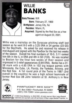 2002 Choice Pawtucket Red Sox #04 Willie Banks Back