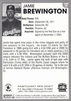 2002 Choice Pawtucket Red Sox #06 Jamie Brewington Back