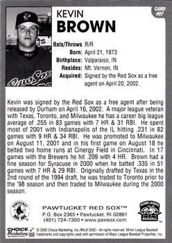2002 Choice Pawtucket Red Sox #07 Kevin Brown Back
