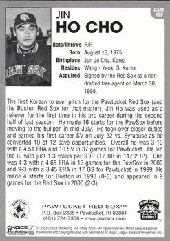 2002 Choice Pawtucket Red Sox #08 Jin Ho Cho Back
