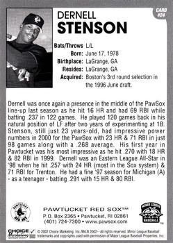 2002 Choice Pawtucket Red Sox #24 Dernell Stenson Back