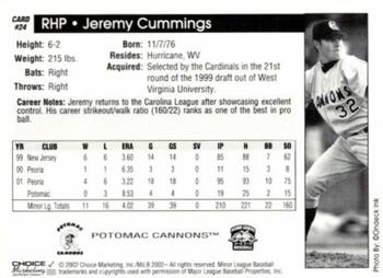 2002 Choice Potomac Cannons #24 Jeremy Cummings Back