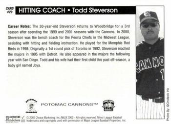 2002 Choice Potomac Cannons #29 Todd Steverson Back