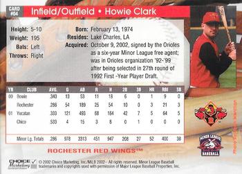 2002 Choice Rochester Red Wings #4 Howie Clark Back